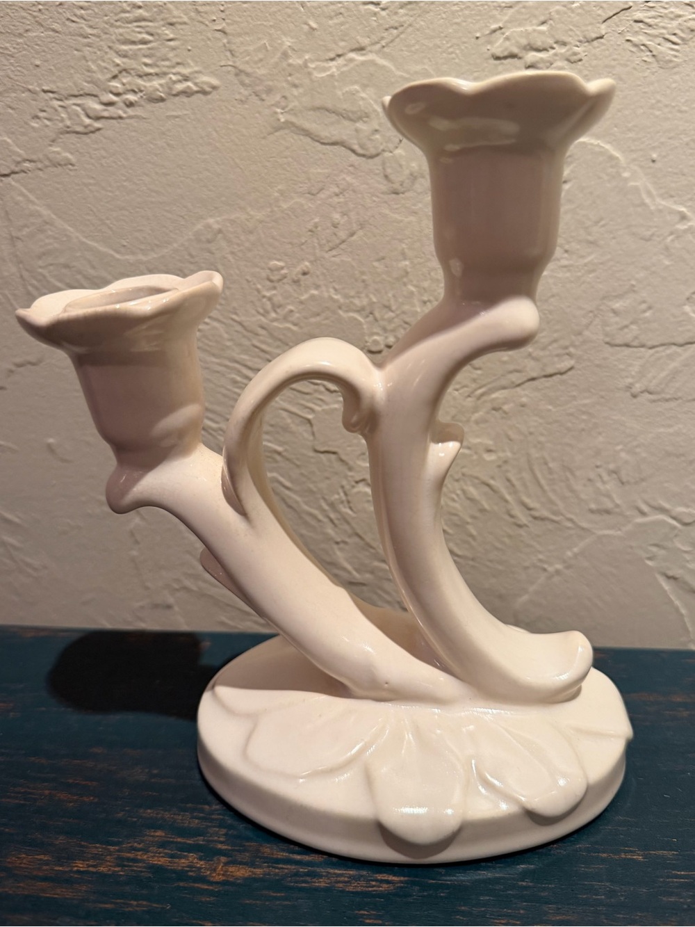 Vtg Weller Pottery Ivory Ceramic Double Candlestick Holder Candelabra 1930s